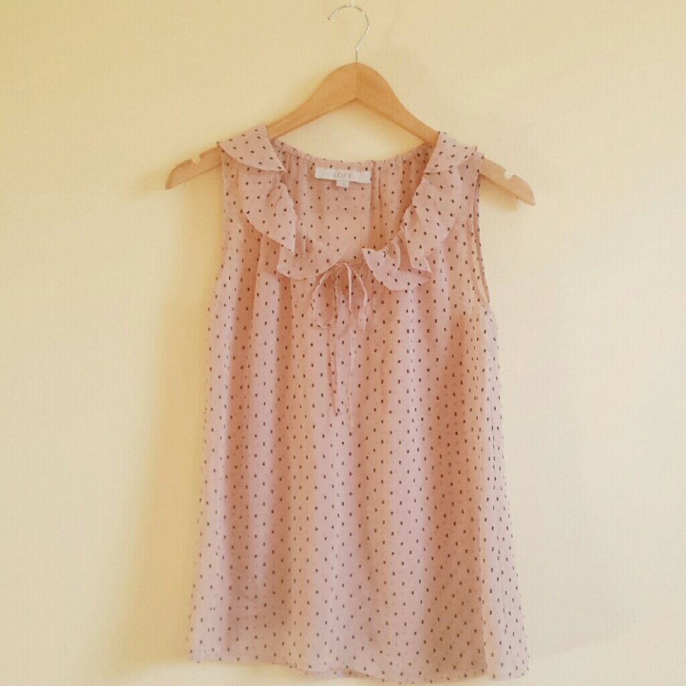 *LOFT* Sheer top with ruffled collar and tie